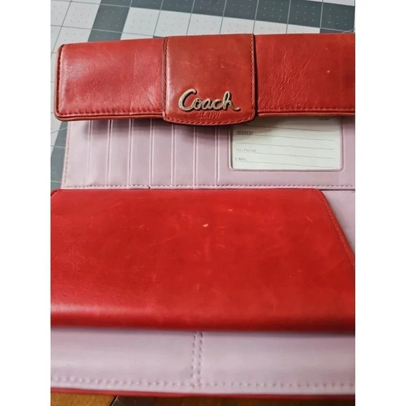 Coach Vintage Red Leather Trifold Checkbook Wallet Designer - Picture 6 of 14